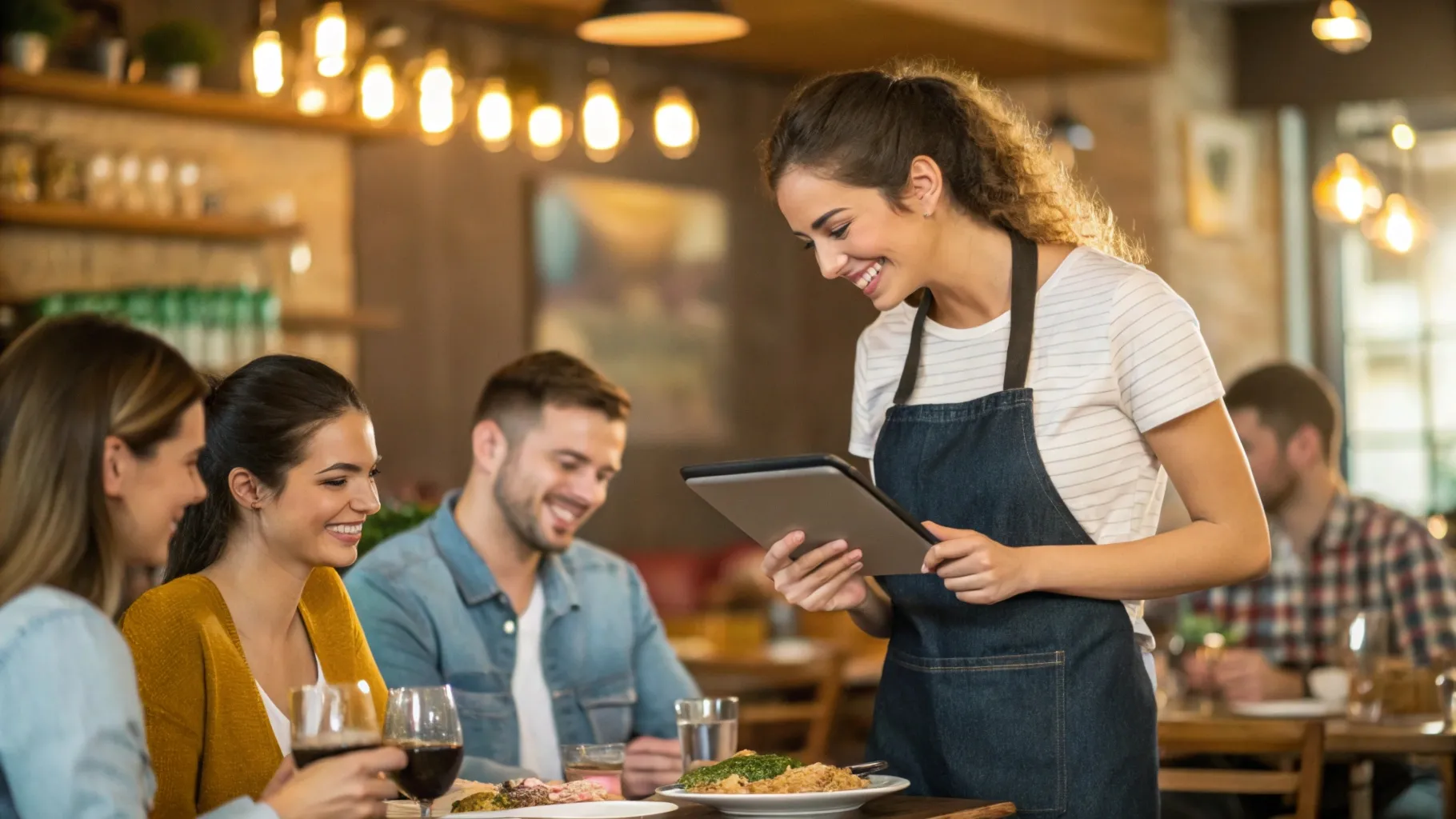 Restaurant staff using booking system